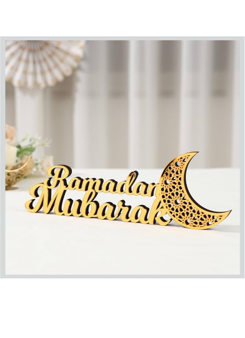 أومون زينة طاولة رمضان - زينة القمر الذهبي، ديكور المنزل لرمضان وعيد الفطر - Image 1